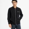 Men's jacket in taffeta fabric. Low Collar and front opening zipper, full-sleeved. Three pockets at the front.