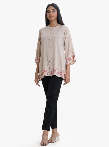 Beige Viscose A-line Tunic