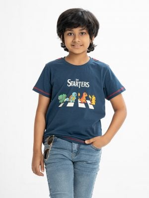 Kid boy's t-shirt in cotton single jersey fabric. Round neck, short sleeves. Cartoon print on the chest.