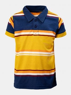 Newborn baby boy's stripe polo shirt in cotton pique fabric. Classic collar and short sleeves.
