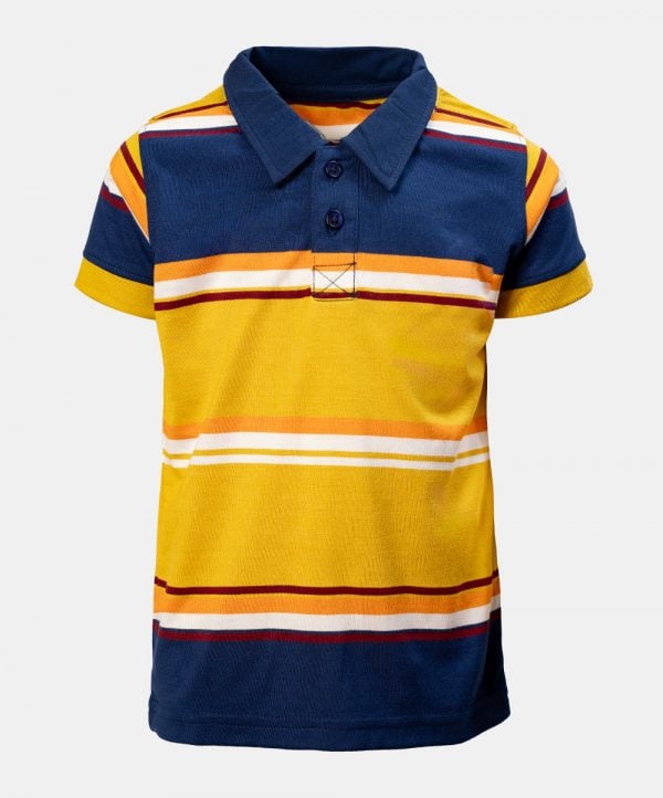 Newborn baby boy's stripe polo shirt in cotton pique fabric. Classic collar and short sleeves.