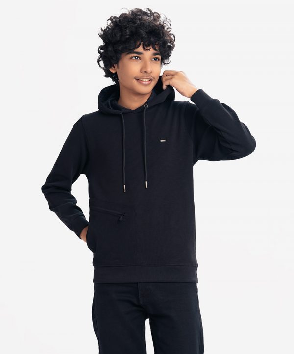 Black Cotton Hoodie Sweat Shirt