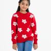 Kid girl's floral printed sweater in blended viscose knit fabric. Round collar, full sleeves and a straight hem. Featuring narrow ribbing at the collar, cuffs, and hem.