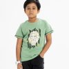 Kid boy's t-shirt in cotton single jersey fabric. Round neck, short sleeves. Lion face print on the chest.
