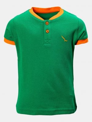 Newborn baby boy's stripe polo shirt in cotton pique fabric. Henry collar and short sleeves.