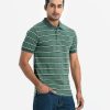 Men's stripes polo shirt in mercerized cotton fabric. Classic collar with button placket and short sleeves.
