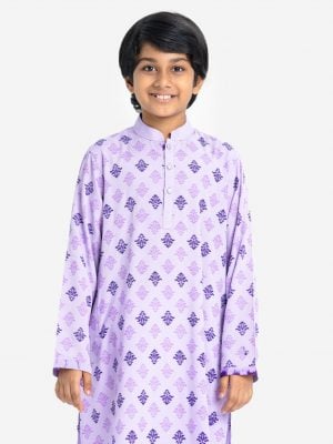 Kid boys ethnic printed panjabi in viscose fabric. Mandarin collar and inseam pockets.