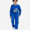 Kids boys track pant in interlock fabric. Concealed elasticated waistline with drawstring cord. Two side pockets with high lighter and a back pocket.