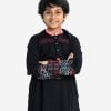 Kid boys panjabi in viscose fabric. Mandarin collar, full-sleeved. Inseam pockets and line stitching at the front.