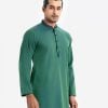 Men's slim fitted panjabi in jacquard cotton fabric. Karchupi at mandarin collar with metal buttons on the placket.