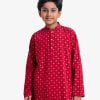 Kid boys ethnic printed panjabi in viscose fabric. Mandarin collar with metal buttons placket and inseam pockets.