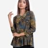 Women's A-line tunic in floral printed georgette fabric. Embroidery cutwork at classic collar and full-sleeved hem.