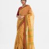 All-over printed saree in cotton fabric. Fringe trim at the border of anchal.