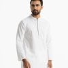 Men's slim-fitted panjabi in cotton fabric.Mandarin collar and inseam pockets. Embroidery and karchupi at the front.