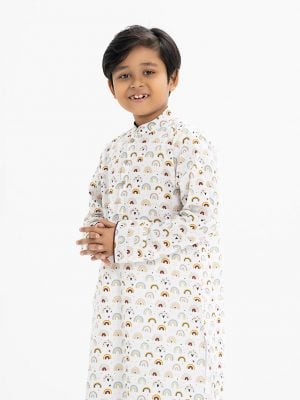 Kid boy panjabi in cotton fabric. Mandarin collar and inseam pockets.
