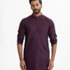Men's semi fit panjabi in Jacquard fabric. Karchupi at mandarin collar, full sleeves. Inseam pockets.