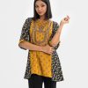 Exclusive tunic from Nargisus by Le Reve. printed A-line tunic in crepe fabric. Round neck, bell-sleeved. High low hem and karchupi at the front.