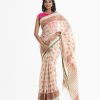 Women's all over printed saree in cotton fabric. Embellished with embroidery and fringe trim at the achal.