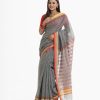 Women's all over printed saree in cotton fabric. Fringe trim at the achal.