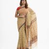 Women's all over printed saree in cotton fabric. Fringe trim at the achal.