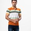 Men's stripe polo shirt in single jersey fabric. Classic collar with button placket and short sleeves.