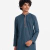 Teen boys printed panjabi in viscose fabric. Mandarin collar and inseam pockets.