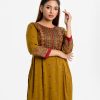 All over screen printed A line tunic with carchupi at half body. side slit and box pleats at waist line.