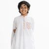 Kids boy panjabi in printed cotton fabric. Mandarin collar with inseam and a chest pocket.