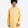 Teen boy panjabi in cotton fabric. Mandarin collar, inseam pockets and karchupi at the front.