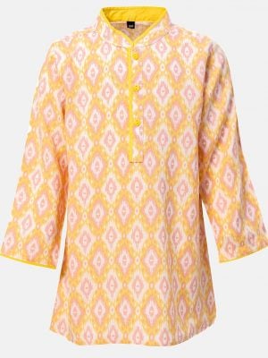 Newborn baby boys printed panjabi in cotton fabric. Mandarin collar and inseam pockets.