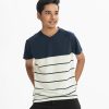 Teen boys blue and mint color short-sleeved t-shirt in mercerized cotton with lycra fabric and raglan neck.