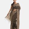 Women's traditional saree in cotton fabric. Embellished with weaving details and fringe trim at the achal.