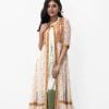 Long tunic with shrug in georgette and viscose fabric. Stand collar, half sleeved. Single button fastening at the front. Tie-dye print at viscose tunic.