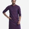 Men's slim fitted panjabi in Jacquard fabric. Karchupi at mandarin collar with metal buttons placket.