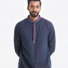 Men's fitted panjabi in jacquard fabric. Full Sleeve, karchupi work on mandarin collar. inseam pockets.