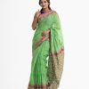 Women's all over printed saree in cotton fabric. Embellished with embroidery and tassel at the achal.