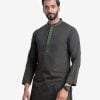 Men's semi fit panjabi in cotton fabric. Mandarin collar with hidden buttons placket. Embroidery at front.