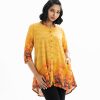 Floral printed ladie's shirt in georgette fabric. Stand collar, three-quarter sleeved. button fastening at the front.