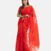 Women's traditional saree in half-silk fabric. Embellished with weaving details.