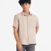 Men's Short Sleeve casual stripe shirt in viscose fabric. Classic collar and short sleeves. Button fastening at the front and two pockets.