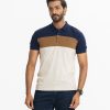 Men's slim-fitted polo shirt in mercerized cotton fabric. Striped, button placket at front and rib collar cuff.