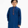 Kid boys panjabi in jacquard fabric. Mandarin collar and inseam pockets. karchupi at the front.