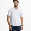 Men's Short Sleeve casual stripe shirt in cotton fabric. Classic collar and short sleeves. Button fastening at the front.