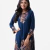 Straight kameez in viscose fabric. Karchupi and ethnic print detail at three quarter sleeves, front and bottom.