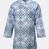 Newborn baby boys printed panjabi in cotton fabric. Mandarin collar and inseam pockets.