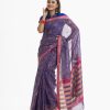 Women's all over printed saree in cotton fabric. Fringe trim at the achal.