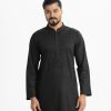 Mens printed in cotton fabric. Mandarin collar, inseam pockets. Embroidery and karchupi at the front.