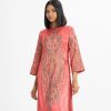 Women's exclusive floral printed straight kameez in Nargisus by Le Reve. Mock neck, bell sleeves kameez in georgette fabric. Patch and karchupi at front and sleeves.