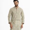 Men's semi fit panjabi in cotton fabric. Mandarin collar, full sleeves. Inseam pockets.