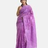Women's traditional saree in cotton fabric. Embellished with weaving details and fringe trim at the achal.